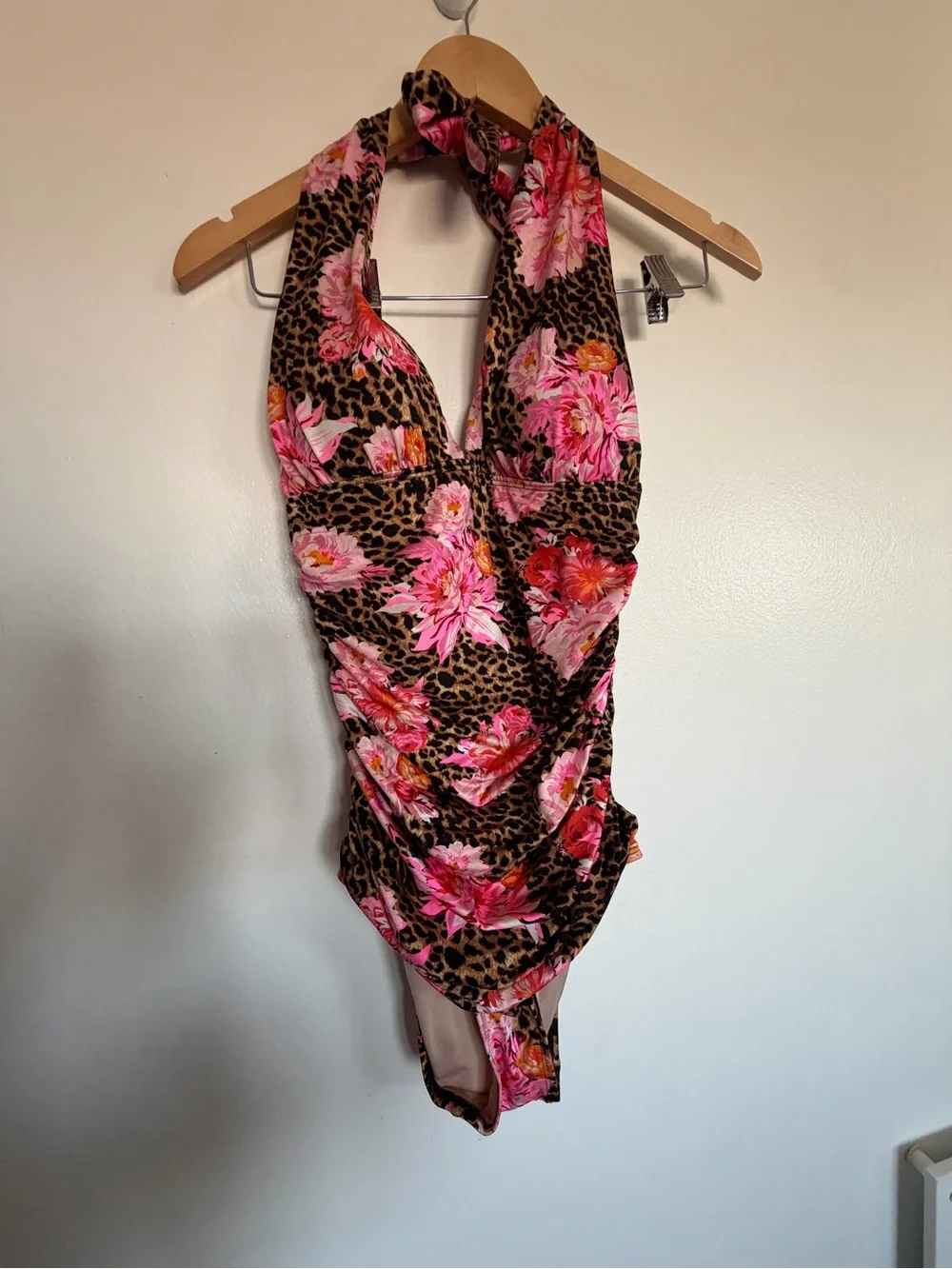 Victoria's Secret Pink Floral Leopard Halter One-Piece